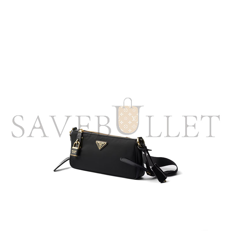 PRADA SMALL RE-NYLON AND LEATHER SHOULDER BAG 1BC234 (27*13*4cm)